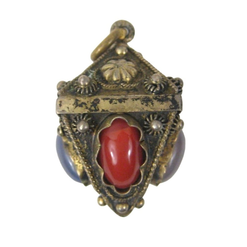 Orb Glass Orange Cabochon Silver Pendant ONLY Vintage Dangle Finials 1.2 Inch 1.
